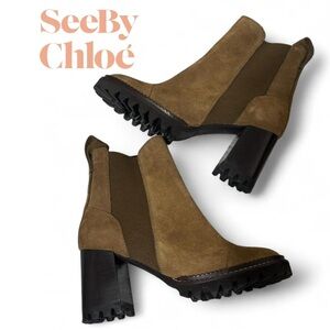 See By Chloe Tan and Brown Mallory Lug Heeled Boots • Sz. 38 !
